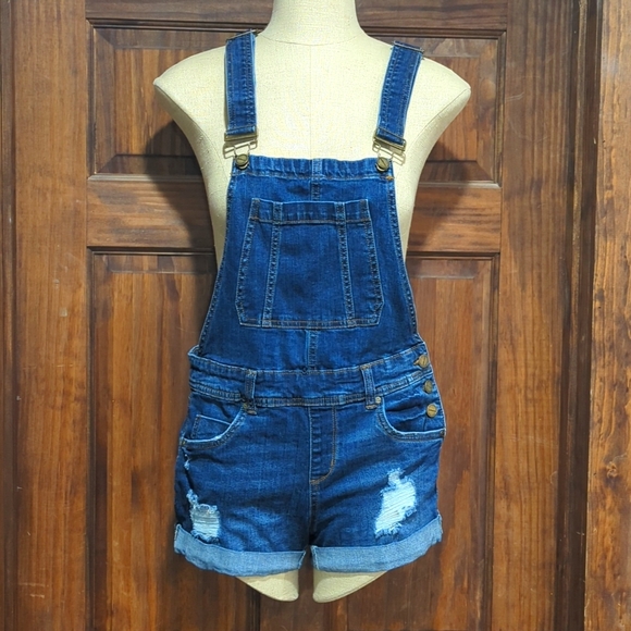 Dollhouse Distressed Jean Overall shorts - Picture 1 of 3